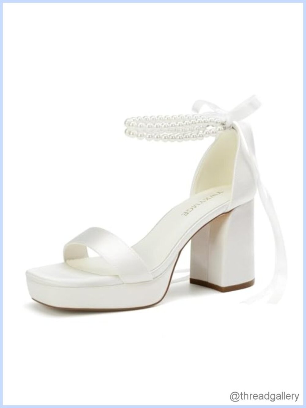Platform Heels Wedding Shoes for Bride Open Toe Satin Pearls Chunky Heel